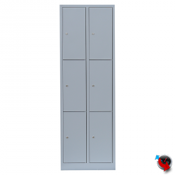 Artikel Nr. 520320 - Stahl-Fächer-Schrank - 2 Abteile, 3 Fächer übereinander, auf Sockel. Anzahl der Fächer: 6, Fächer ohne Inneneinteilung. Abteilbreite 300 mm.